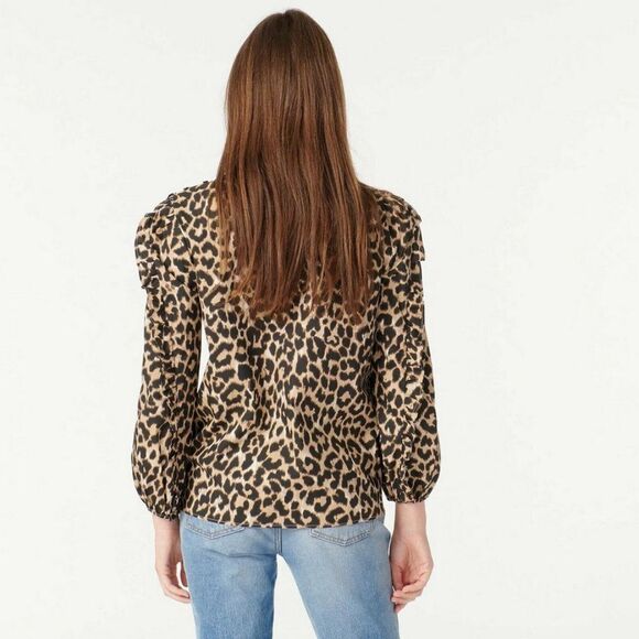 J. Crew Sz. M Leopard Print Ruffle-Sleeve Top Blouse - Picture 3 of 16